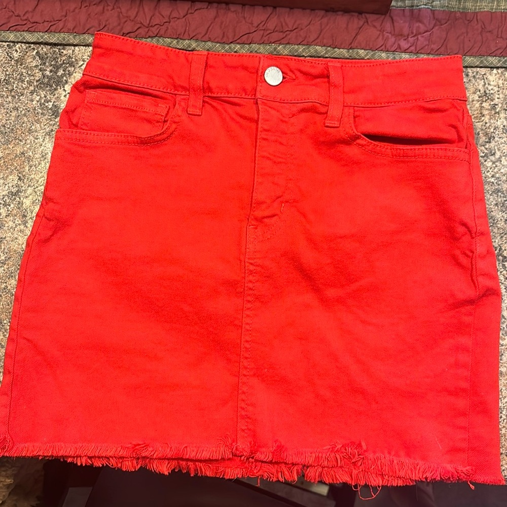 O2 Denim Red Skirt